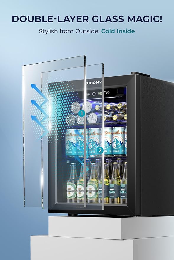 EUHOMY Beverage Refrigerator Cooler - 68 Can Mini Fridge with Glass Door for Soda, Beer, Wine, Small Refrigerator with Digital Temperature Control and Adjustable Shelves for Home Office Bar, 1.7 Cu.ft-Ruum Studio Home