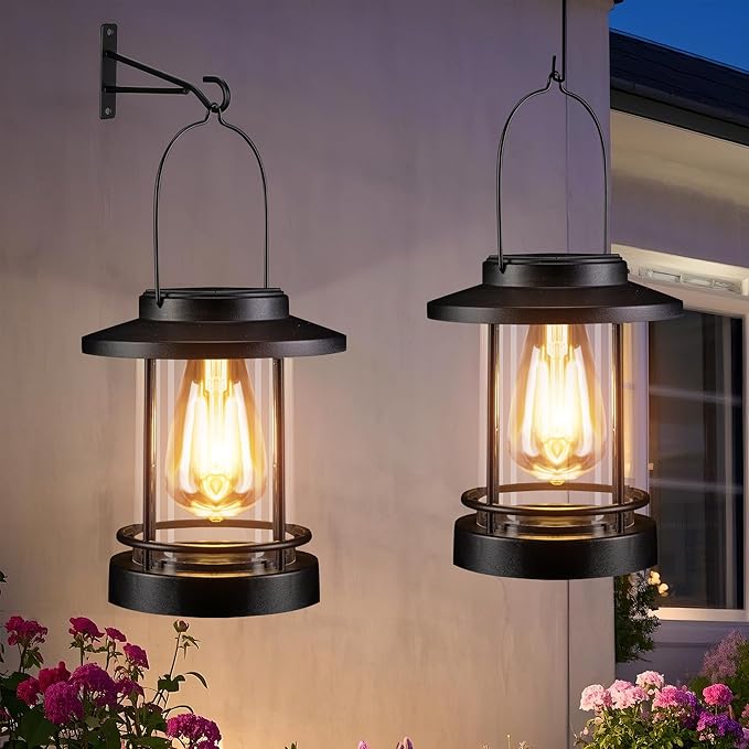 Hanging Solar Lanterns Outdoor Waterproof – 2 Pack Decorative Solar Lights for Outside, Patio, Porch, Yard, Balcony, Table – Hanging Outdoor Lantern Garden Gifts for Women,Mom-Ruum Studio Home