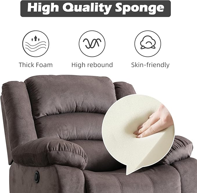 EBELLO Classic Power Recliner Chair, Oversized Electric Reclining Chair with Overstuffed Cushion and Back, Soft Fabric Adults Single Recliner Sofa for Living Room, Brown-Ruum Studio Home