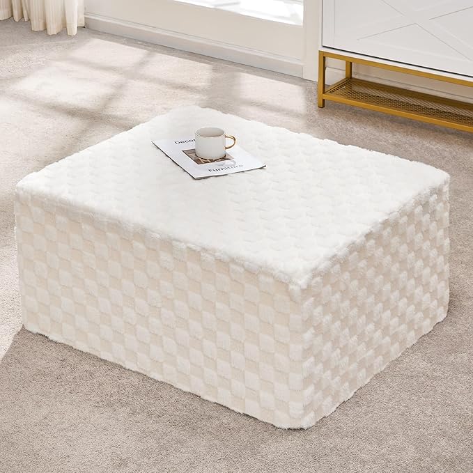 Hobestluk Rectangle Ottoman Memory Foam Footrest for Couch with Removable Cover Large Floor Seating for Adults Ottoman Coffee Table for Living Room, Bedroom or Office (Plush White, Footrest)-Ruum Studio Home