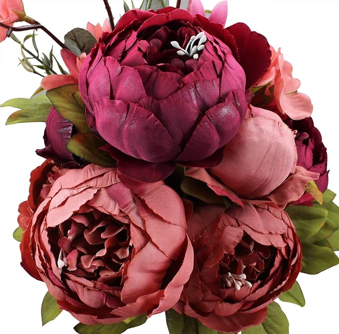 Duovlo Fake Flowers Vintage Artificial Peony Silk Flowers Wedding Home Decoration,Pack of 1 (New Red)-Ruum Studio Home