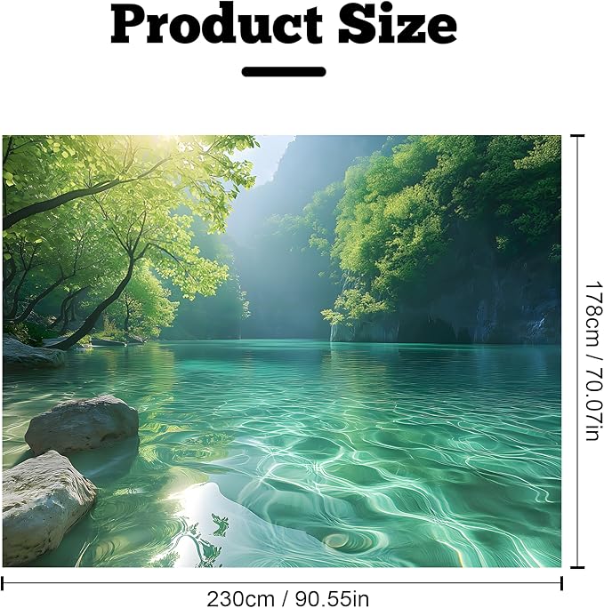 BSFHH Nature Tapestry Forest Tree Sea Cave Wall Hanging, Stream Through Rainforest Landscape Wall Art Tapestry for Bedroom Living room (Lake View, 90"×70", Unframed)-Ruum Studio Home