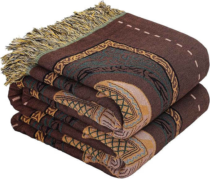 Boho Throw Blanket for Bed with Tassels,100% Cotton Ultra Soft and Cozy Large Blanket Elephant Printed Farmhouse Decor Bed Blankets,60"×80" All Season Rustic Throw for Sofa Couch Chair-Brown-Ruum Studio Home