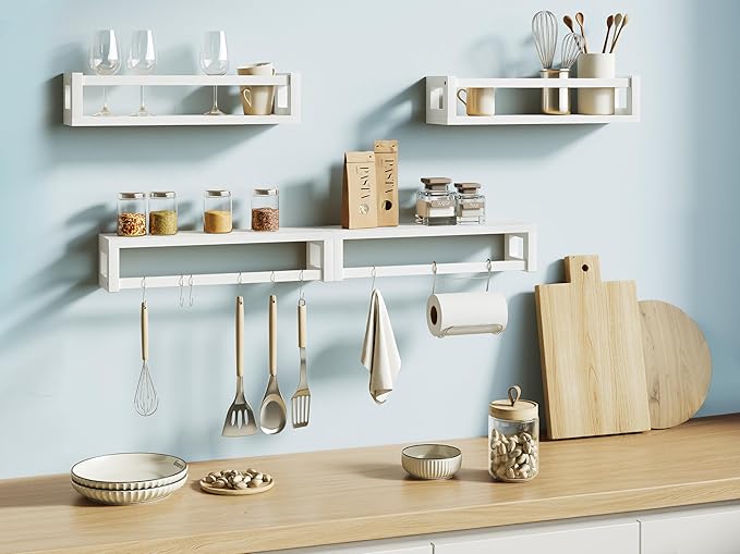 Upgraded Thick Floating Shelves - Multi-Use Wall-Mounted Bookshelves for Kids and Nursery, Ideal for Books, Toys, Spice Rack, Decor - White-Ruum Studio Home