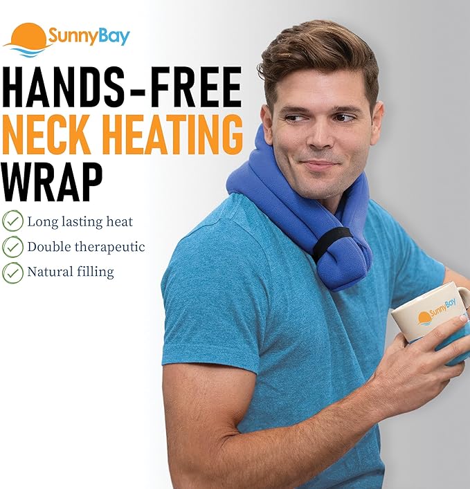 SunnyBay Microwave Heating Pad, Microwavable Heated Neck and Shoulder Wrap, Hands-Free Weighted Moist Hot or Cool Pack, Soft Fleece Cover and Flaxseed Filling, 26 Inch Length, SkyBlue-Ruum Studio Home
