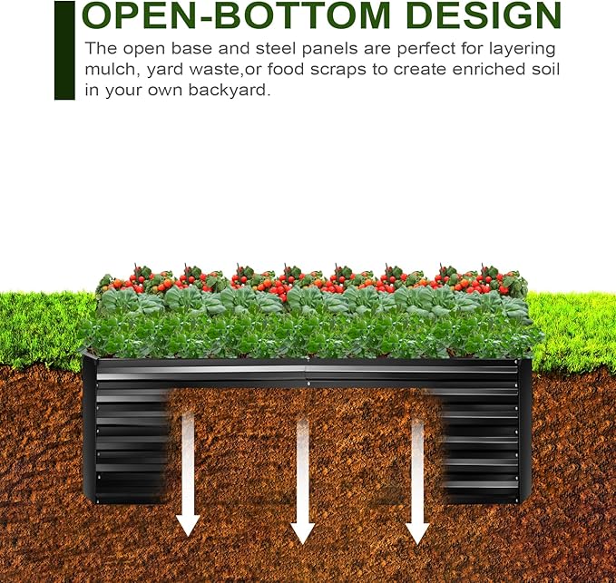 EDOSTORY Metal Raised Bed Garden Bed Kit, 6x3x2ft Tall Galvanized Planter Raised Garden Boxes Outdoor, Large Metal Raised Garden Beds for Flowers, Vegetables, Herbs-Ruum Studio Home