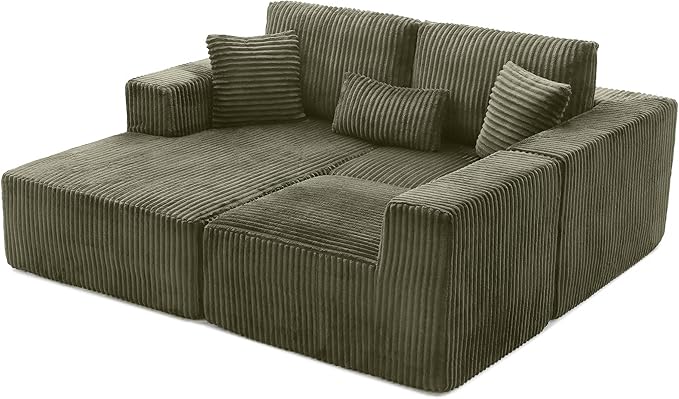 Modular Sectional Sofa Cloud Sectional Couch, 135" Comfy Fluffy L Shaped Olive Green Couches for Living Room, Deep Seat Memory Foam Plush Corduroy Boneless Couch Sectionals Left Facing Chaise Sofa-Ruum Studio Home