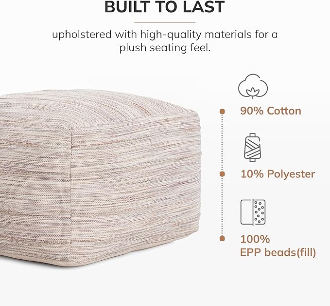 Anji Mountain 22"x22"x16" Handmade & Handcrafted Ottoman Pouf Comfortable Pouf Ottoman Foot Rest & Home Décor Accent for Living Room, Bedroom, Nursery, Kids Room, Patio-Ruum Studio Home