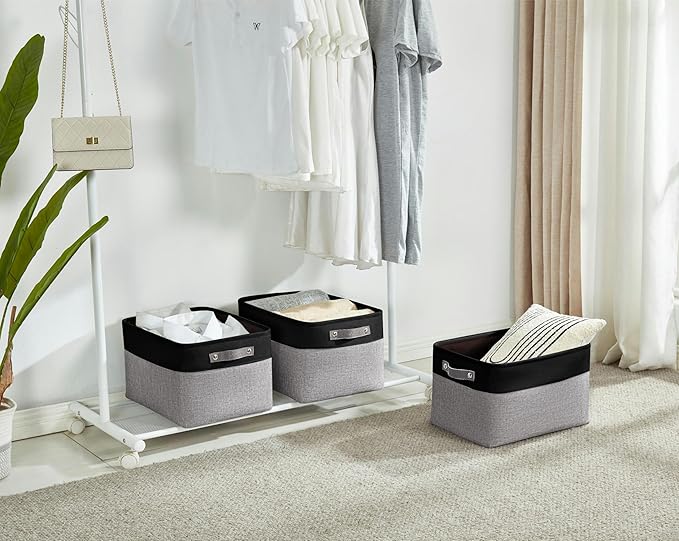 DECOMOMO Storage Baskets for Shelves - Fabric Closet Organizers and Storage Bins, Perfect Baskets for Organizing Closet Toys Nursery (Grey and Black, XL - 3 Pack)-Ruum Studio Home