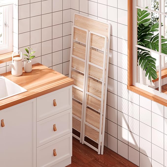 4NM No Assembly Foldable Bookshelf, 4-Shelf Collapsible Bookcase Storage for Small Spaces, 54" H, Natural White-Ruum Studio Home