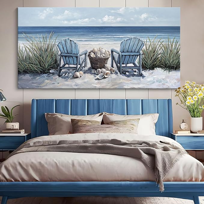 HGUAOA Coastal Wall Art - Large Landscape Wall Pictures for Living Room, Bedroom Pictures, Ocean Beach Artwork, Blue Wall Art, Above Bed Decor, Coastal Landscape Wall Art, Beach Pinting-Ruum Studio Home