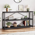 LVB Black Console Table, Modern Entryway Table for Hallway Living Room, Industrial Sofa Table Behind Couch, Farmhouse Wooden Metal Entry Table for Foyer with 3-Tier Storage Shelves, Black Oak, 55 Inch-Ruum Studio Home
