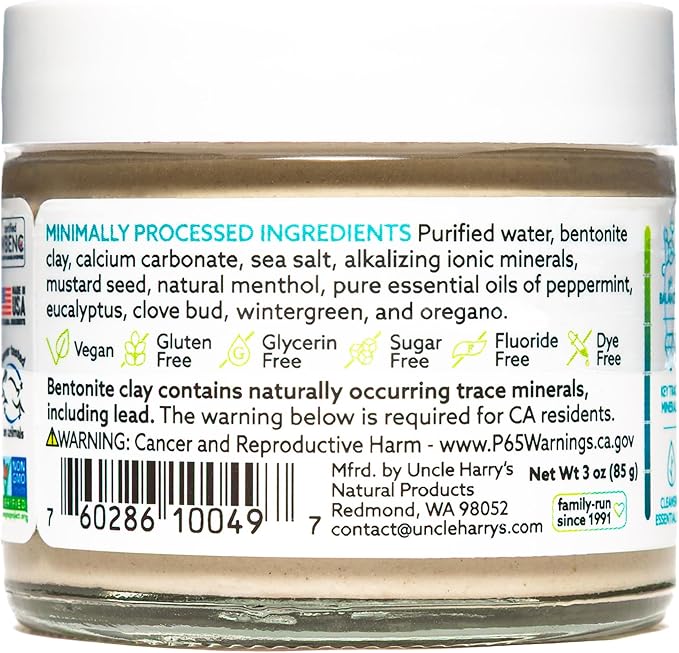 Uncle Harry's Peppermint Remineralizing Toothpaste | Natural Whitening Tooth Paste Freshens Breath & Promotes Enamel | Vegan Fluoride Free Toothpaste-Ruum Studio Home