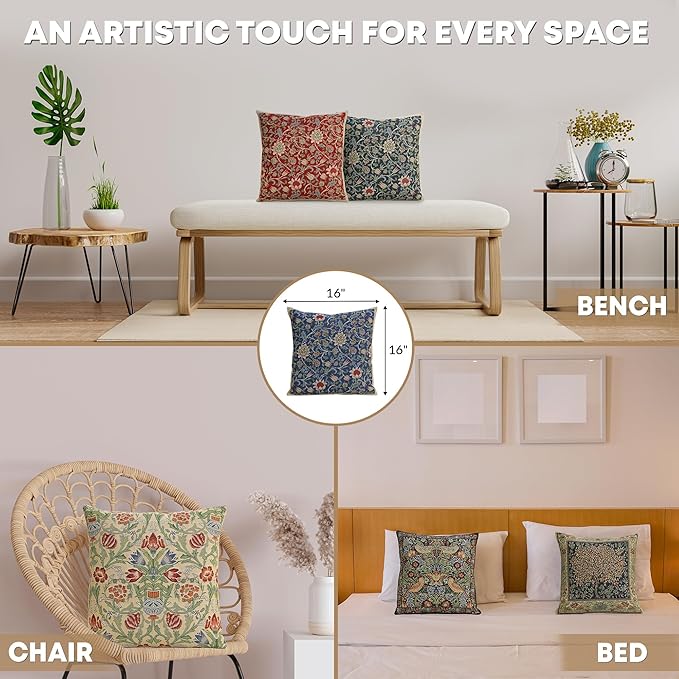 Charlotte Home Furnishings Throw Pillow Covers 16x16 in, Royal Blue Decorative Couch Pillow Covers, Boho Decor European Tapestry Cushion Cases, Living Room Cozy Home Decor, Jacquard Woven Soft Cotton-Ruum Studio Home