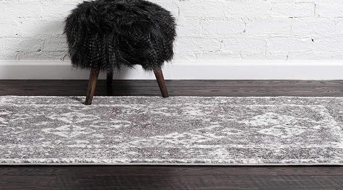 Unique Loom Rosso Collection Vintage, Traditional, Bohemian, Geometric, Distressed, Southwestern Area Rug, 2' 0" x 6' 0", Gray/Ivory-Ruum Studio Home