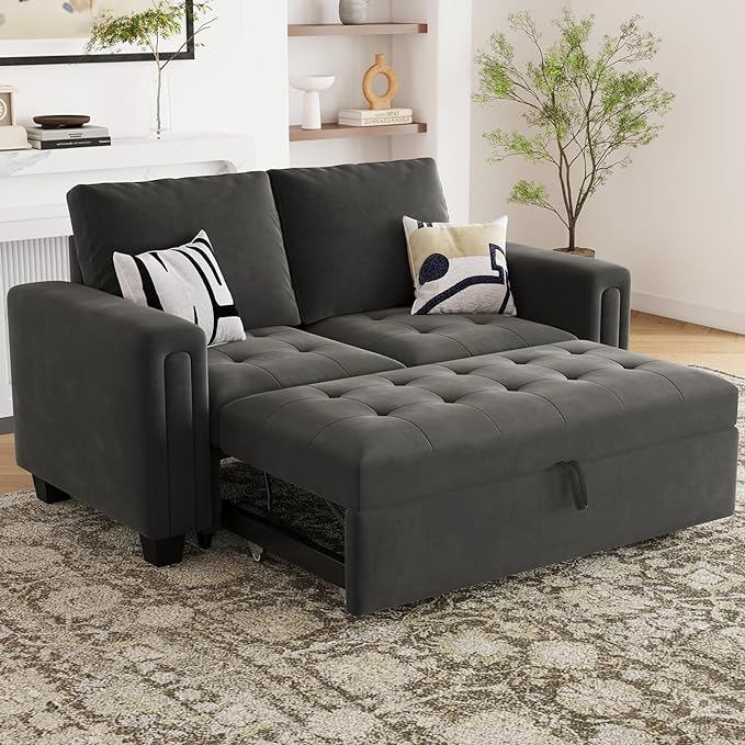 Belffin Modular Sectional Sleeper Sofa with Pull Out Couch Bed Modular Sleeper Loveseat Sectional Sofa Velvet Fabric for Living Room Apartment Grey-Ruum Studio Home
