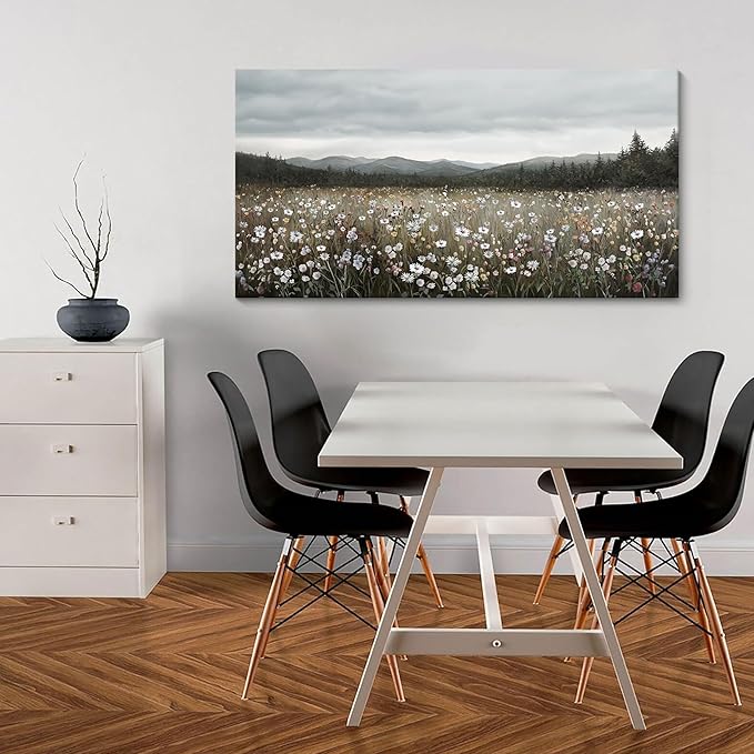 HGUAOA Vintage Framed Floral Landscape Wall Art for Living Room - Large Nature Artwork Above Bed Wall Decor - Farmhouse Mountain Pictures for Bedroom Wall Decor 20×40IN-Ruum Studio Home