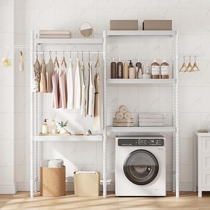 Double Row Over Washer and Dryer Storage Shelves, Laundry Room Organization and Storage, Heavy Duty Laundry Room Shelves, with Adjustable Height, 5-Tier-Ruum Studio Home