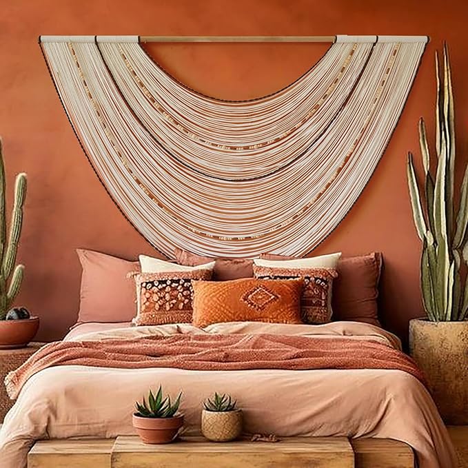 Macrame Wall Hanging Handcrafted Boho Wall Decor Bead Woven Wall Hanging for Bedroom, Living Room, Entryway, Farmhouse or Nursery Bohemian Home Aesthetic 57"x35"-Ruum Studio Home