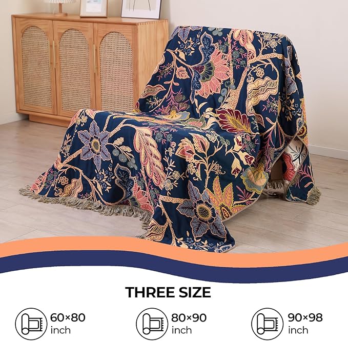 Boho Cotton Throw Blanket - Ultra-Soft Rustic Quilt for Bed, Home Decor & Travel - Large 60"x80" Muslin Blanket - All-Season Lightweight Bedspread & Throw for Women & Moms-Ruum Studio Home