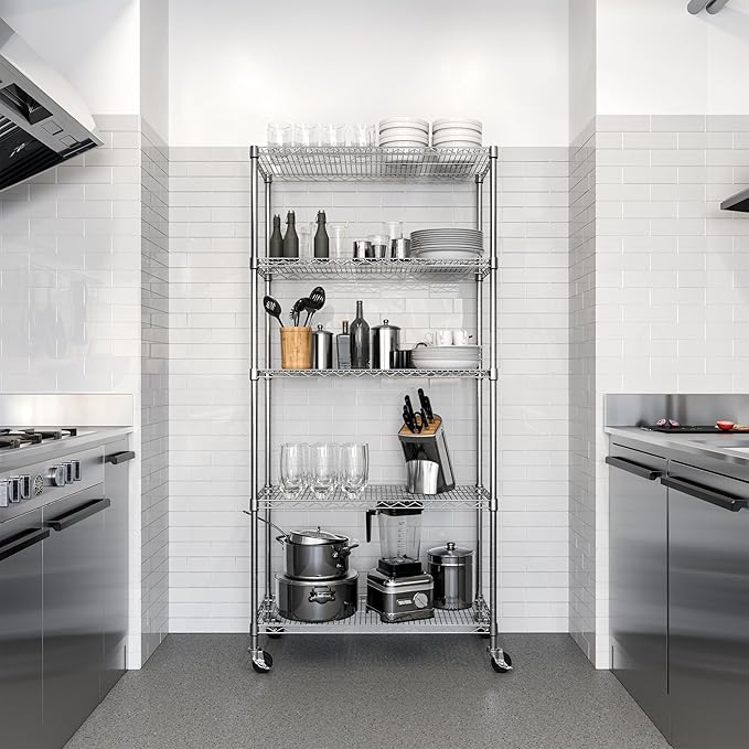 Seville Classics UltraDurable Heavy Duty NSF Solid Steel Wire Rack Storage Unit, Organizer for Garage, Warehouse, Office, Restaurant, Classroom, Kitchen, Silver, 5-Tier Shelving, 36" W x 14" D-Ruum Studio Home
