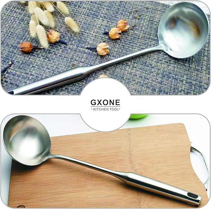 Soup Spoon Ladle,304 Stainless Steel Cooking Spoon Kitchen Tool For Wok With Hollow Handle, Silver/13.9Inch-Ruum Studio Home