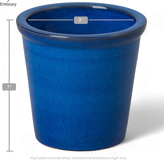 Emissary Round Stoneware Planter (Parent SKU 12012) (Blue, 8" D x 7" H)-Ruum Studio Home
