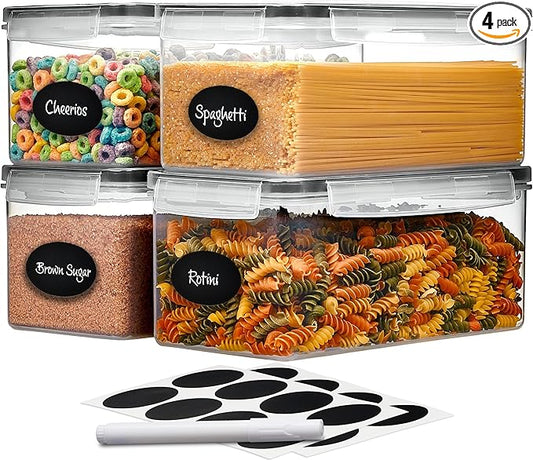 Large Airtight Food Storage Containers with Lids Set of 4 3.2L - 102 fl. oz Pasta storage Containers, BPA Free Plastic Spaghetti container - Air Tight Canisters for Kitchen Pantry Organization-Ruum Studio Home