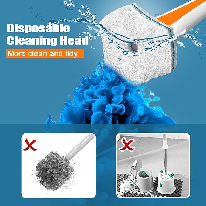 JEHONN Disposable Toilet Bowl Cleaner Wand with 40 Cleaner Refills, Wall Mounted Long Handle Compact Bathroom Scrub Brush Holder Set for Sink Bathtub Wash Basin Mop Pool (Orange)-Ruum Studio Home