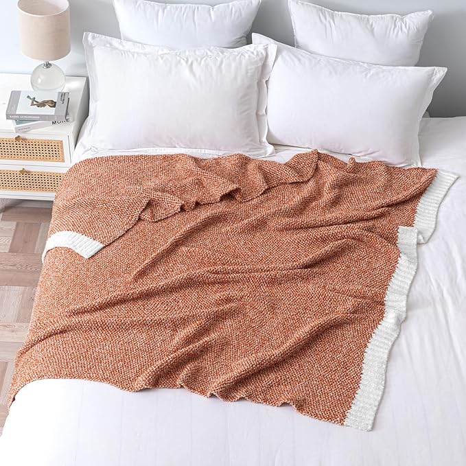 MIULEE Fall Burnt Orange Super Soft Throw Blanket for Bed, Twin Size Cozy Fluffy Warm Blankets Knit Blankets for Couch, Sofa, Chair, Living Room, Camping, Picnic, 60 x 80 inch-Ruum Studio Home