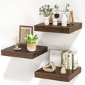 Square Floating Shelves for Wall, 12" W x 12" D x 1.2" H, Small Wooden Wall Mounted Display Shelves with Invisible Brackets for Living Room, Bedroom, Bathroom, Kitchen Decor, Set of 3, Walnut-Ruum Studio Home