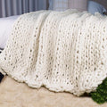 Carriediosa Chunky Knit Throw Blanket 60" X 80" Twin, 100% Hand Made Large Chenille Loop Yarn Soft Fluffy Throws for Couch Sofa Bed, Big Crochet Cozy Heavy Thick Cable Woven Blankets, Cream White-Ruum Studio Home