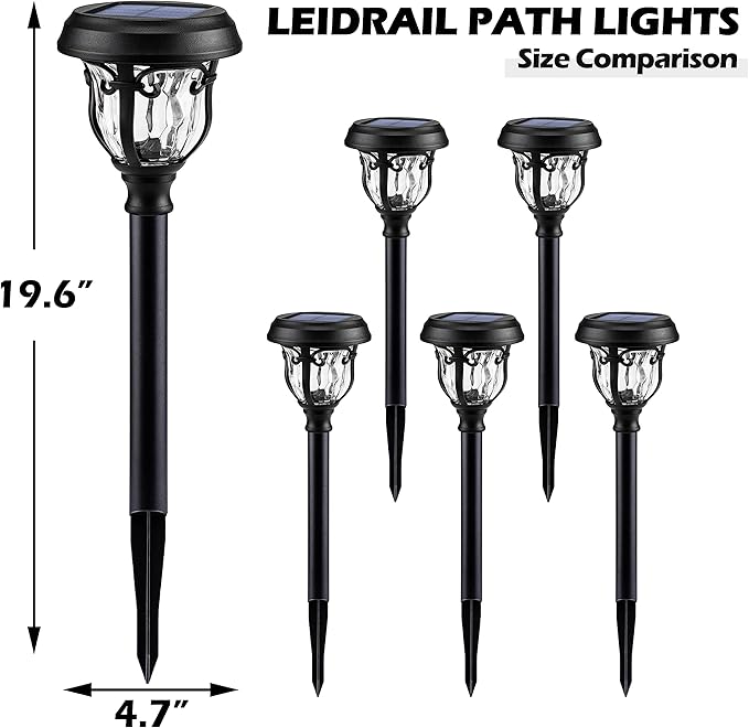LeiDrail Solar Lights Outdoor Pathway, 6 Pack LED Glass Metal Solar Garden Lights with 2 Modes, Garden Decor for Yard Patio Landscape Walkway-Ruum Studio Home