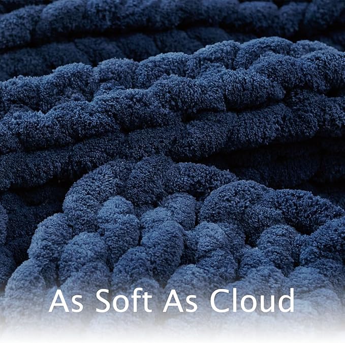 Esterra Chunky Knit Throw Blanket Newly Upgraded Heavy Tighter Version, Handmade Chenille Throw Super Soft, Thick Yarn Cable Knit Crochet Throw Blanket for Couch Bed Sofa, 50"x60", Navy Blue-Ruum Studio Home