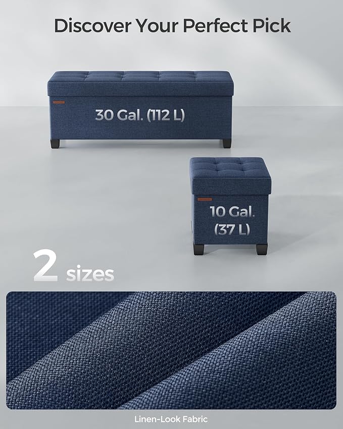 SONGMICS Storage Ottoman Bench, Foldable Foot Rest with Legs, 15 x 43 x 15.7 Inches, End of Bed Bench, Storage Chest, Load up to 660 lb, for Living Room, Bedroom, Entryway, Midnight Blue ULSF018I01-Ruum Studio Home