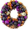 13.8 Inch Halloween Ball Wreath for Front Door with Lights, Lighted Cute Treat-or-Trick Door Wreath Ball Ornament for Halloween Indoor Decorations Centerpiece Party Holiday Wall Home Decor-Ruum Studio Home