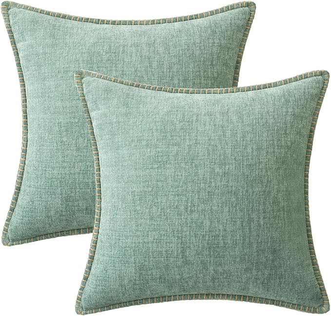 MIULEE Pack of 2 Couch Throw Pillow Covers 20x20 Inch Greyish Green Farmhouse Decorative Pillow Covers with Stitched Edge Soft Chenille Solid Dyed Spring Pillow Covers for Sofa Bed Living Room-Ruum Studio Home
