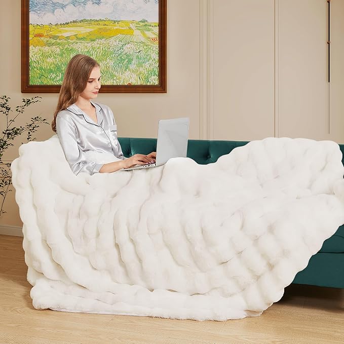 Light Beige Faux Fuzzy Fur Blanket Queen Size 90x90 Ultra Soft Thick Fluffy Blanket Queen for Bed Couch Cozy Furry Home Decor 1000 GSM-Ruum Studio Home