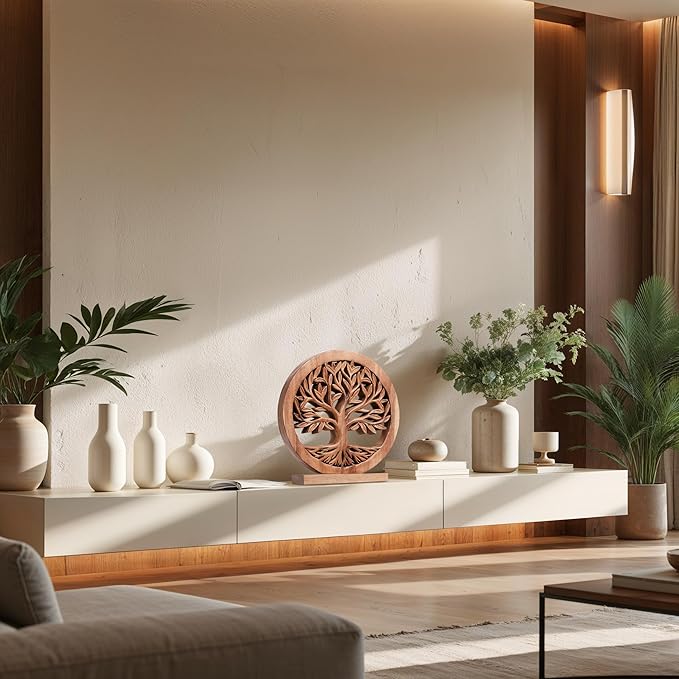 Decozen Solid Wood Tree of Life Sculpture - Home Decor, Living Room, Boho, Shelf, Coffee Table, Centerpiece Table Decorations, Mantle, Dining Table Centerpiece, Bathroom Shelf, Entryway, Farmhouse-Ruum Studio Home