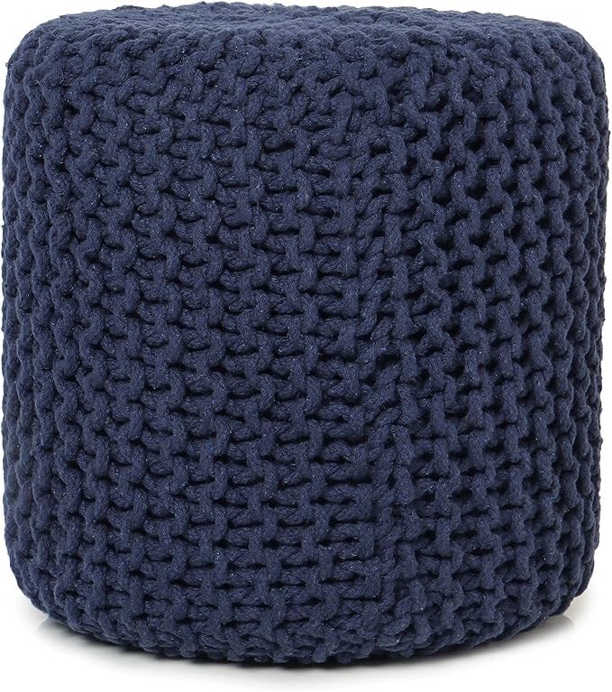 REDEARTH Cylindrical Pouf Ottoman -Hand Knitted Poof Pouffe Accent Chair Seat Footrest for Living Room, Bedroom, Nursery, kidsroom, Patio, Gym; 100% Cotton (16x16x16; Navy Blue)-Ruum Studio Home