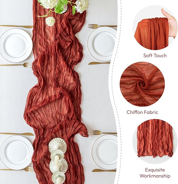 Sioloc Terracotta Table Cloth Cheesecloth Table Runner 10ft Rustic for Tea Wedding Party Baby Bridal Centerpiece Fall Decor for Home Halloween Thanksgiving-Ruum Studio Home