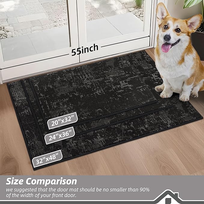 BEQHAUSE Dirt Trapper Door Mat 20"x32" Non-Slip Door Mats Washable Entryway Rugs Stain Resistant Doormat Absorbent Welcome Floor Mat for Front Back Door, Muddy Wet Shoes & Paws,Black-Ruum Studio Home