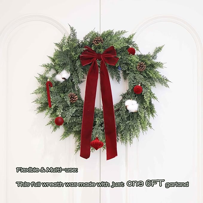 2Pcs 6FT Christmas Cedar Garland Artificial Real Touch Thickness Realistic Greenery Pine Garland for Mantle Fireplace Outdoor Indoor Christmas Decorations-Ruum Studio Home