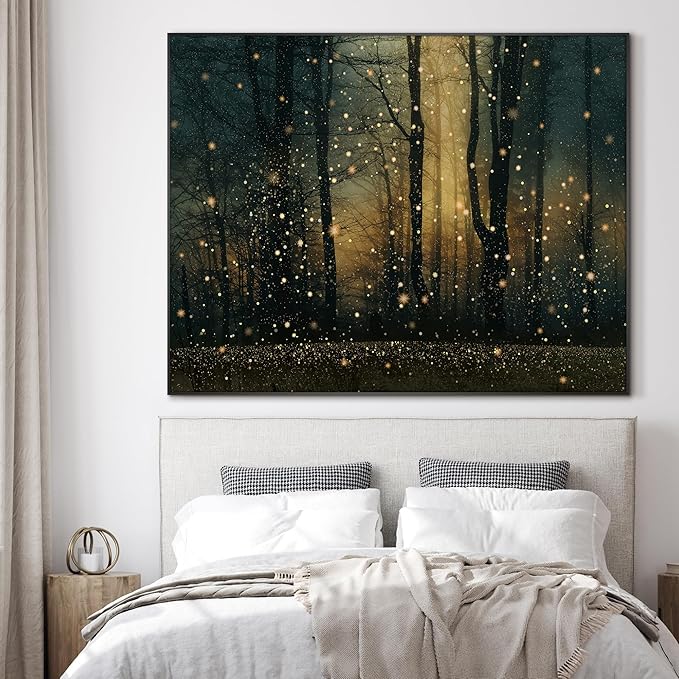 SIGNWIN 36"x46" Extra Large Framed Wall Art Magical Firefly Forest at Twilight, Enchanted Nature Scene for Home Living Room Bedroom Decor (Frame Assembly Required)-Ruum Studio Home