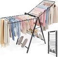 APEXCHASER Foldable Clothes Drying Rack, Metal Laundry Drying Rack Collapsible, Ultra Thin Clothes Rack for Sweater Bra Towel for Indoor & Outdoor Use, Height Adjustable Gullwing Clothes Airer, Black-Ruum Studio Home