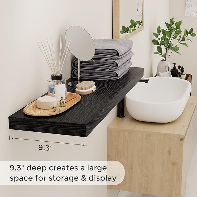 Fun Memories Black Floating Shelves 36 Inch Long, 9 Inch Deep Wall Shelves Set of 2, 36 x 9 Floating Shelf for Wall, Rustic Wood Floating Shelves for Kitchen, Living Room, Bedroom-Ruum Studio Home