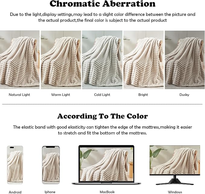 NEWCOSPLAY Super Soft Throw Blanket Linen Premium Silky Flannel Fleece 3D Ribbed Jacquard Lightweight Bed Blanket All Season Use (Linen Ribbed, Throw(50"x60"))-Ruum Studio Home