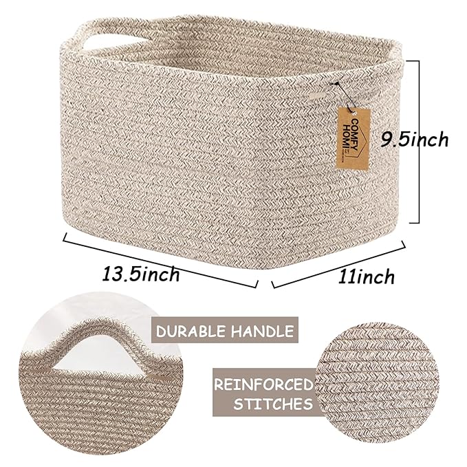 COMFY-HOMI Storage Basket for Shelves, Woven Baskets for Storage, Cotton Rope Basket for Toys,Towel Baskets, Toy Storage Organizer, Storage Cube Bin, Organization and Storage-All Brown-Ruum Studio Home
