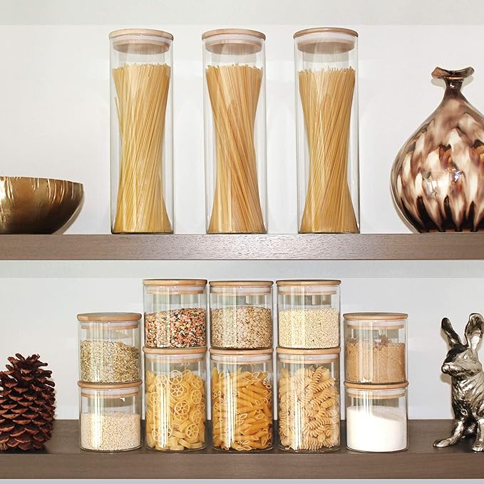 Glass Jars with Bamboo Lids (27oz in 6 Pack), Glass Food Jars and Canisters Sets, Food Storage Container with Airtight Lids, Food Pantry Jars,-Ruum Studio Home