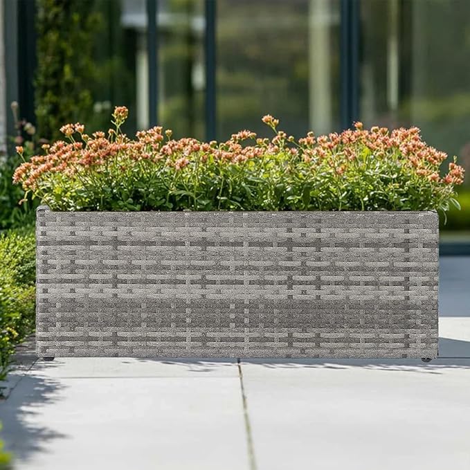 LEWIS&WAYNE Large Rectangular Block Planter Box Handmade Wicker Tall Planters for Outdoor Plants with Removable Liners Modern Planter for Indoor Outdoor Patio Deck - Gray, 30''x12''x16''-Ruum Studio Home